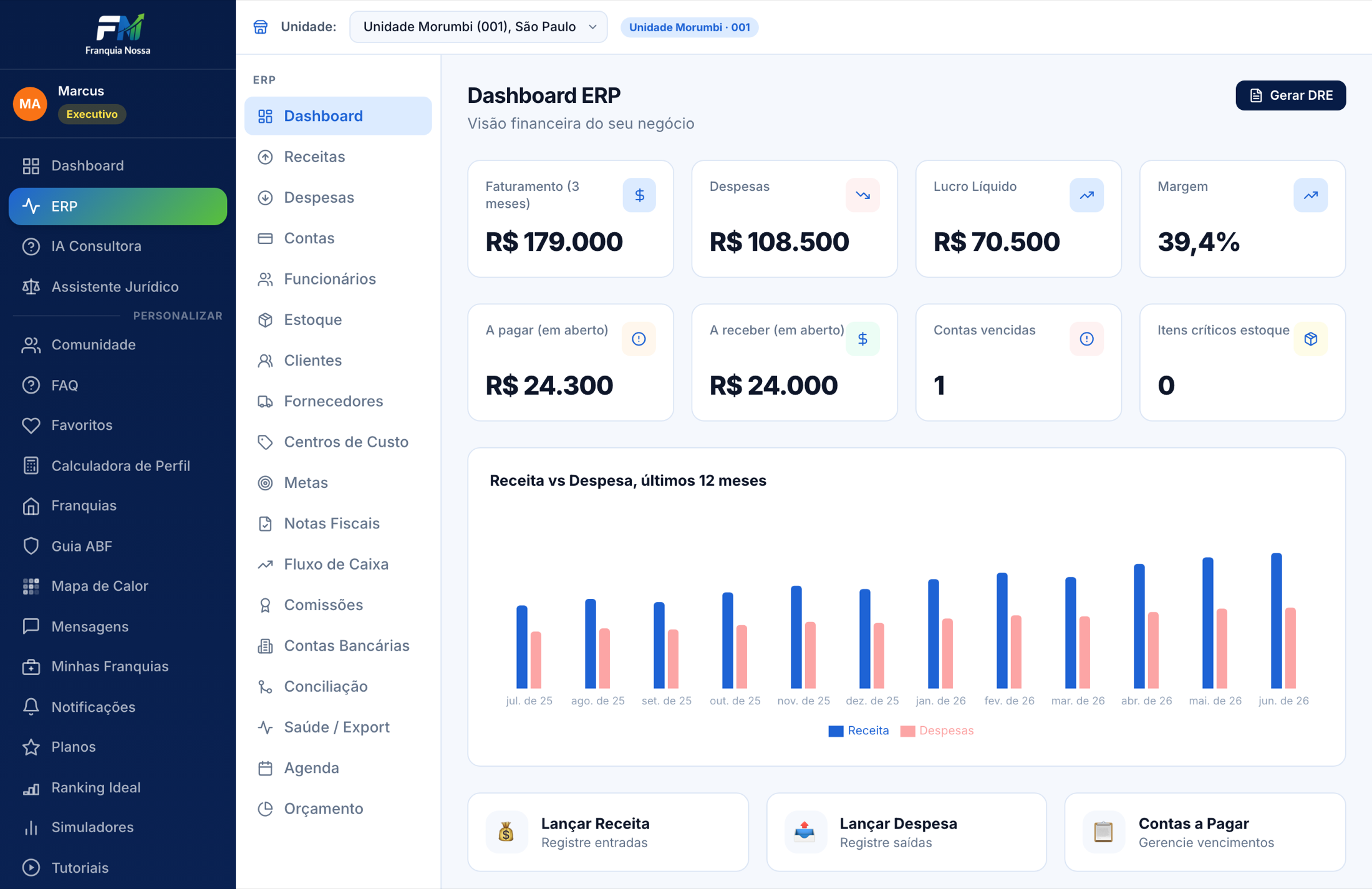 ERP completo com módulos financeiros