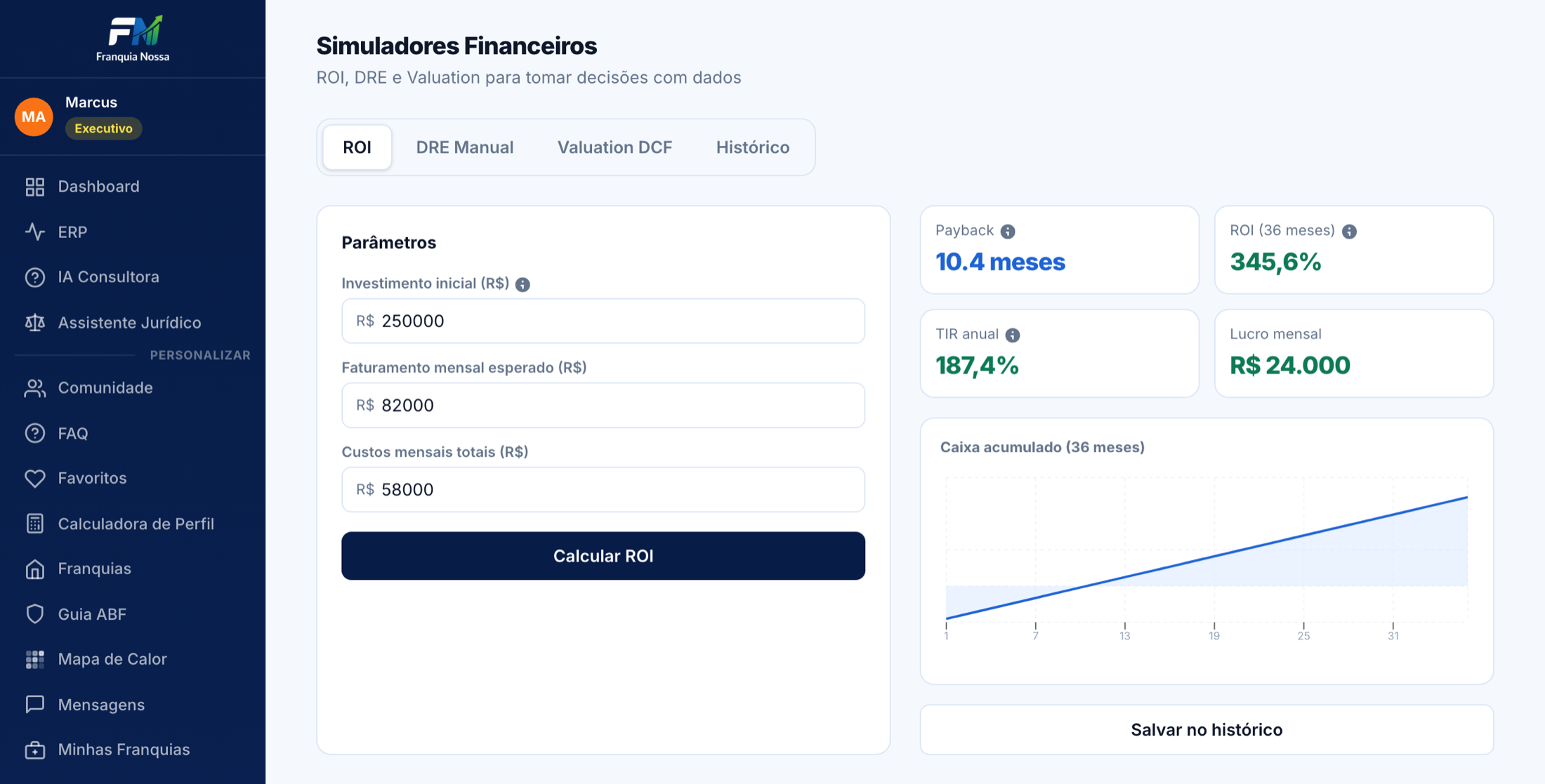 Simulador de ROI, DRE e Valuation